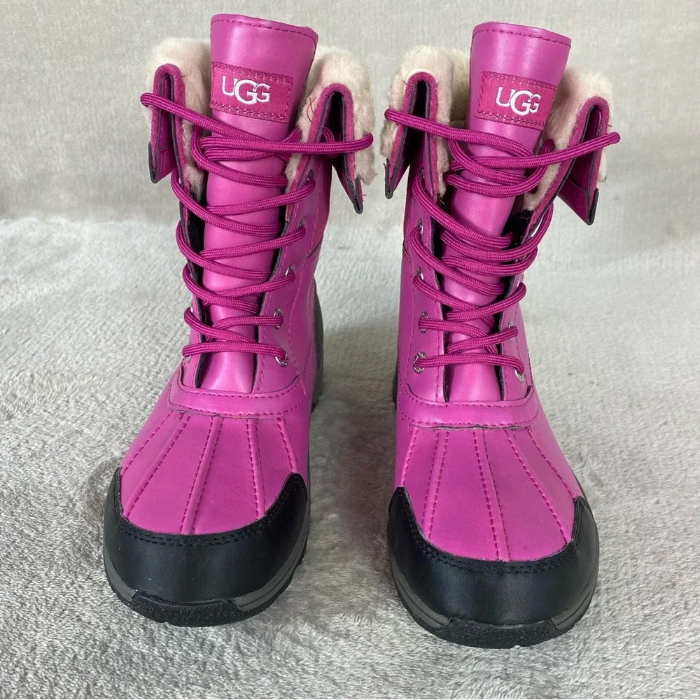 UGG Butte II Boots Girls‎ 5 Women 6 Pink Leather Waterproof Insulated Sheepskin